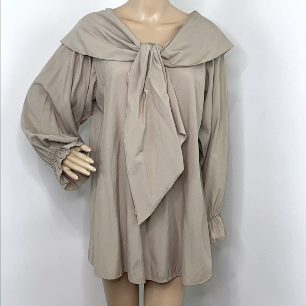 Lauren Lee Tan Ruffle Balloon Sleeve Long Blouse